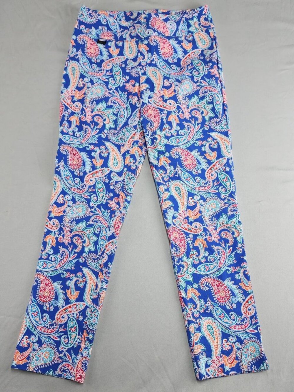 peck&peck Women's 10 Straight Leg Pants W32 L29 Multicolor Paisley Pull-on Stret